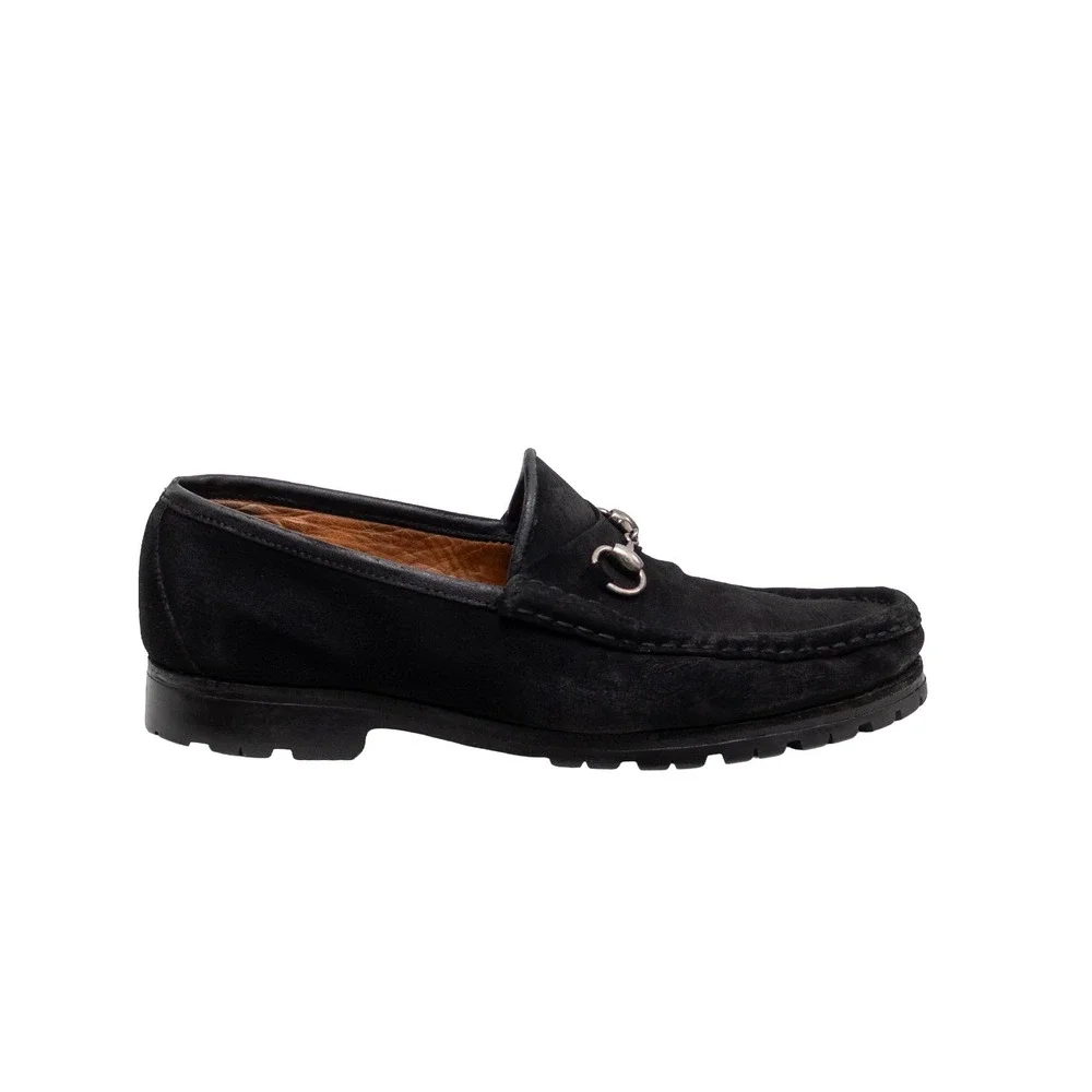 Gucci Mens Black Suede Horsebit Lug Sole Loafers Size UK 10 D Made in Italy